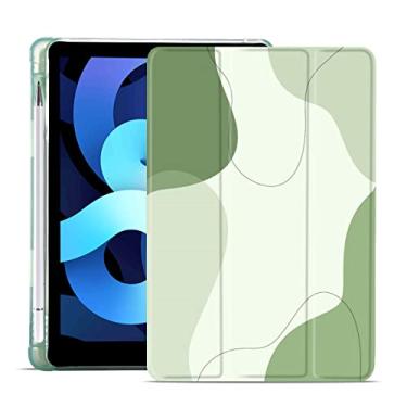 Imagem de MAYCARI Capa de arte abstrata verde sálvia para iPad Mini 8,3 polegadas 2021 com suporte de lápis, capa protetora estética para iPad 6ª geração com TPU verde macio, capa fina para hibernar/despertar automática para mulheres