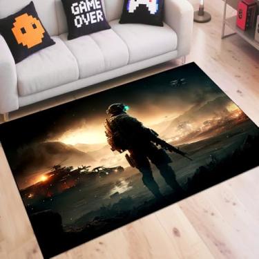 Imagem de Tapete de jogo de tiro para meninos adolescentes com elemento de jogos de batalha, tapetes de jogo de guerra para quarto de meninos, sala de estar, sala de jogos, tapetes antiderrapantes para crianças