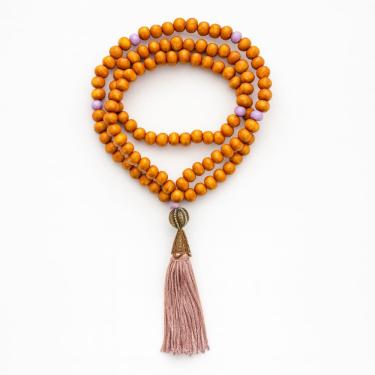 Imagem de Colar Japamala Lilás 108 Madeira Contas 8mm