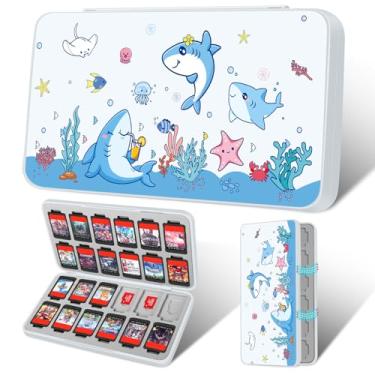 Imagem de Gurgitat Switch Game Case for Nintendo Switch 2 / Switch / OLED / Lite - Cute Portable Storage Holder with 24 Game Card Slots and 24 Micro SD Cards Cartoon Cartridge for Boys Girls, Blue Shark