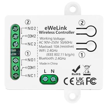 Imagem de DieseRC Interruptor inteligente Wi-Fi de 2 canais, AC90V - Módulo de relé de saída passiva de 250V 220V Ewelink APP Controle WIFI compatível com Alexa/Google Home, interruptor de polegada/travamento