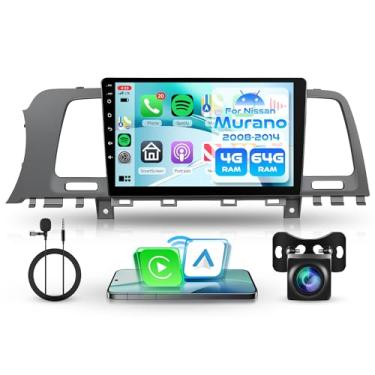 Imagem de Estéreo automotivo Android 4+64G para Nissan Murano 2008-2014 (LHD) sem fio Carplay Android Auto Rádio, unidade de cabeça de tela sensível ao toque de 9 polegadas com link espelhado, WiFi, GPS