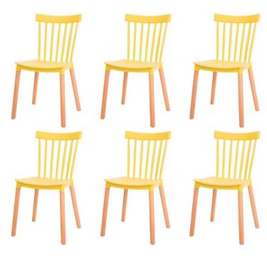 Imagem de Kit 6 Cadeiras ANM6023F Windsor Ellen Midi Anima Office Polipropileno Amarelo Base Madeira
