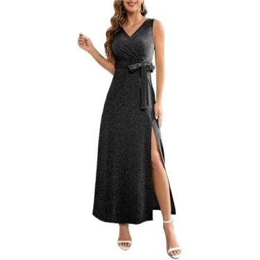 Imagem de Vestido de festa Lady Sexy Wrap sem mangas para casamento de dama de h