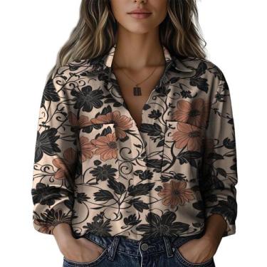 Imagem de Blusa Domirica Business Shirts Feminina Plus Size com estampa floral