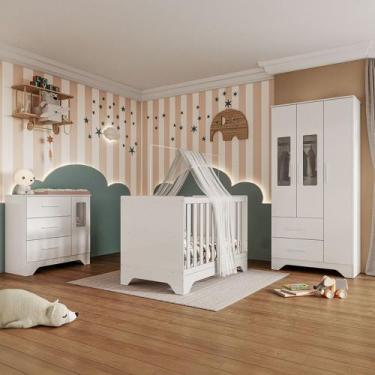 Imagem de Quarto de Bebê Completo Lili 100% Mdf 4 Portas 5 Gavetas Branco Brilho