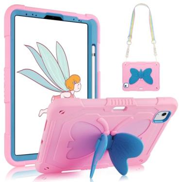 Imagem de VOFUOE Capa rígida para iPad Air 5ª/4ª geração de 10,9 polegadas 2022 2020, capa para iPad Pro de 11 polegadas 2022 2021 2020 2018 para crianças e meninas com alça de ombro com suporte de borboleta