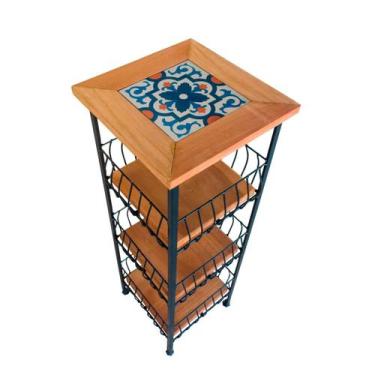 Imagem de Fruteira de Madeira Rústica 3 Andares com Ladrilho Organizador Decorat