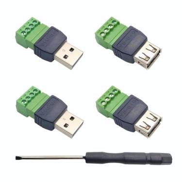 Imagem de ProCircFix 4 - Pacote com 5 V USB 2.0 tipo - A macho/fêmea para conector terminal de parafuso de 4 pinos, conversor adaptador de plugue portátil