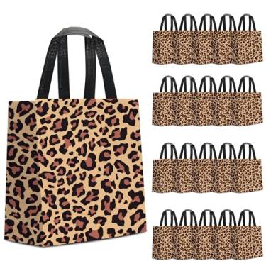 Imagem de KERINGO 24 peças de decorações de festa com estampa de guepardo, selva, safári, lembrancinha de leopardo, reutilizável, não tecida, sacos de festa de guepardo com alça para decoração de tema de