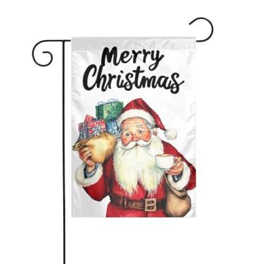 Imagem de Gkyygk Feliz Natal, Papai Noel, bem-vindo, bandeira de jardim, 30,5 x 45,7 cm, bandeira de serapilheira sazonal dupla face, bandeira externa para homens e mulheres