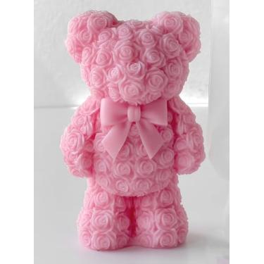 Imagem de Vela cilíndrica de coração de urso rosa e molde de resina - moldes de silicone de fundição de resina para decoração de casa e fabricação de velas, molde espiral ondulado