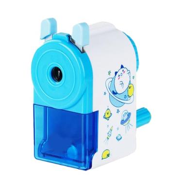 Imagem de Apontador de lápis giratório bonito eficiente manivela manual portátil apontador de lápis para estudantes escola casa viagem plástico leve durável (Azul)