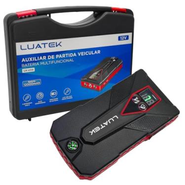 Imagem de Auxiliar de Partida Automotiva Portátil com Bateria Recarregável 12V, Função Powerbank 12000 mAh USB e Lanterna LED para Veículos