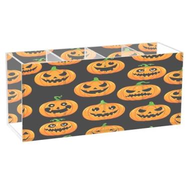 Imagem de CEBUGI Porta-lápis de acrílico com 4 compartimentos, organizador de lápis de desenho animado Jack-o-lantern, suporte de pincel de maquiagem para escritório doméstico