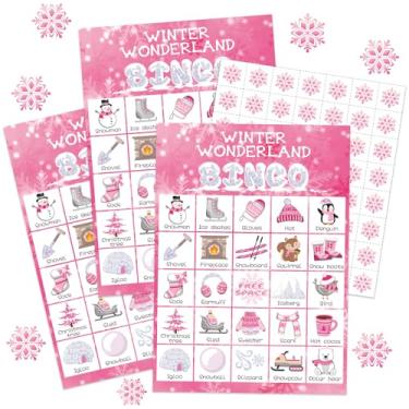 Imagem de Liliful 35 jogos de bingo de inverno para adultos, meninos, meninas, 24 jogadores, conjunto de cartas de inverno, jogos de festa de Natal para adolescentes, escola, família, festa, lembrancinha (rosa)