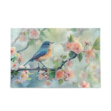 Imagem de WELLDAY Quebra-cabeça primavera pássaro azul 500 peças grande jogo de arte para adultos adolescentes