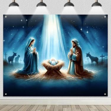 Imagem de HOMETITUTE Pano de fundo de presépio 2,4 x 1,8 m Faixa de Natal Sagrada Família Nascimento de Jesus Cena de Manjedoura Decorações Religiosas para Igreja Celebração Festa de Feriado Interior Exterior