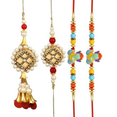 Imagem de TIED RIBBONS Rakhi para irmão, Bhabhi e Bhatija Rakhi | Cartão comemorativo e Roli Chawal Tika - Rakhi para irmão e Bhabhi | Conjunto de 2 Rakhi para Bhatija | Rakhi para irmão | Lumba Rakhi