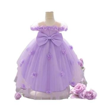 Imagem de Vestido De Festa Com Laço De Flor Para Menina Pequena, Vestido Fofo Pa