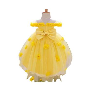Imagem de Vestido De Festa Com Laço De Flor Para Menina Pequena, Vestido Fofo Pa