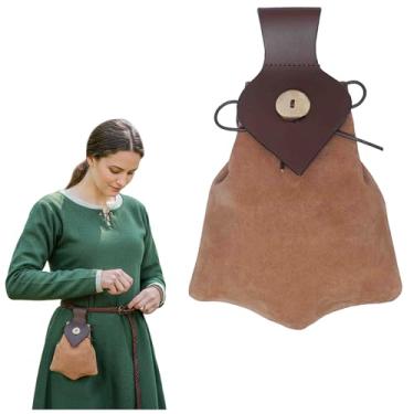 Imagem de Lord of Battles Bolsa de cinto de couro medieval com fecho de botão de chifre genuíno