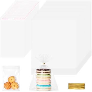 Imagem de Geyoga 200 unidades de sacos plásticos transparentes de 10 x 15 cm, sacos de celofane transparentes de 20 x 25 cm com laços para biscoitos, miniponut, muffin, festa, doces, pão caseiro ou
