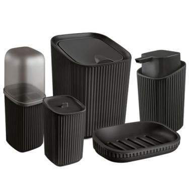 Imagem de Conjunto Acessórios para Banheiro Lavabo Kit Completo 5 Peças para Casa Apartamento (PRETO)