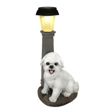 Imagem de Lanterna solar de jardim com estátuas de cachorro (Bichon)