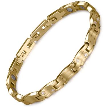 Imagem de RainSo Pulseira magnética feminina, design de chuva de meteoros de aço inoxidável, comprimento ajustável (com 3 fechos inteligentes), vem com caixa de exibição e ferramenta de ajuste (ouro), Medium,