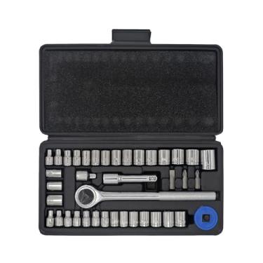 Imagem de ULTRA STEEL Conjunto de soquetes de 40 peças com chave catraca, unidade de 0,6 e 0,9 cm, soquetes métricos e SAE, barra de extensão, estojo de molde de sopro