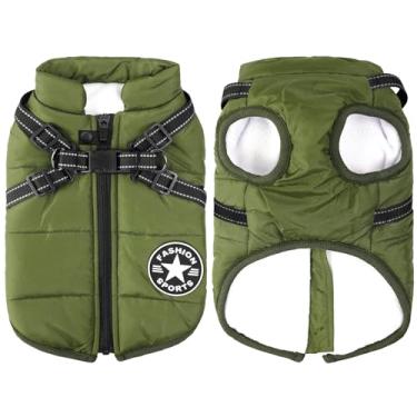 Imagem de Aiboria Jaqueta para cães para inverno à prova de vento à prova d'água 2 em 1 casaco para clima frio colete para cachorro filhote de cachorro jaqueta quente de inverno pequena verde GG