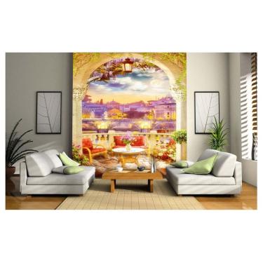 Imagem de Papel De Parede Paisagem Varanda Noite Flores  Dav48