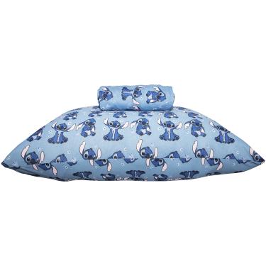 Imagem de Jogo de Lençol KazzaVip Solteiro Malha Mista 70% Algodão e 30% Poliéster Estampado Disney Stitch Blue Kids 2 Peças Azul