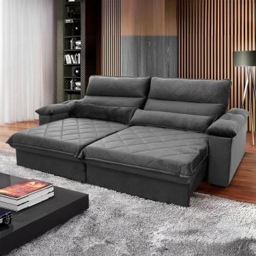 Imagem de Sofá Retrátil Reclinável Grécia 2,30m Suede Velut Cinza Molas No Assento - King House