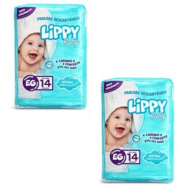Imagem de Kit 2 fraldas infantis pacote com 14 tiras lippy baby - eg