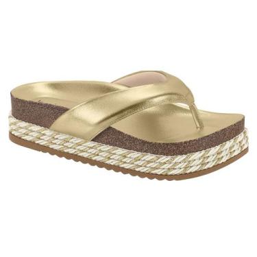 Imagem de Tamanco Papete Feminina FlatForm Beira Rio Dedo Brilhos, Dourado, 37