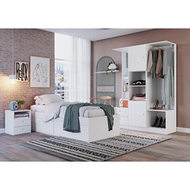 Imagem de Quarto Juvenil com Cama, Guarda roupas e Mesa de Cabeceira 80 Tókio Branco