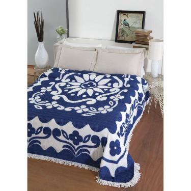 Imagem de Colcha Chenille Jolitex Com Franja Florida 220x240m Azul