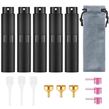 Imagem de 5 frascos de spray de 8 ml para viagem, recarregáveis, mini frasco de spray de colônia vazio, pequeno pulverizador pós-barba para dispensador líquido (preto)