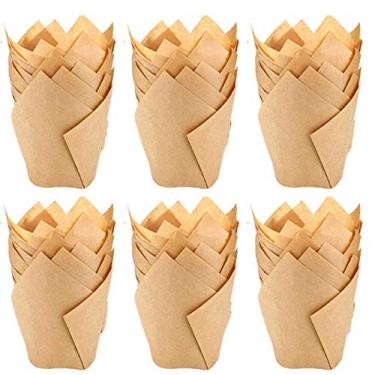 Imagem de OUKEYI 200 peças de forros de tulipa para cupcake, copos naturais, forro de papel para muffin, envoltórios à prova de gordura para casamento, festa de aniversário, tamanho padrão (natural)