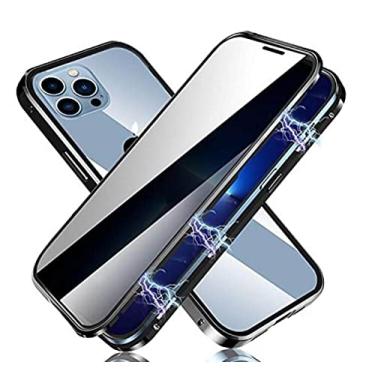 Imagem de para capa de telefone de tela de privacidade de proteção de vidro dupla face pára-choques de metal para iphone 13 12 11 pro max mini 6 7 8 plus x xs xr, preto, para iphone xs