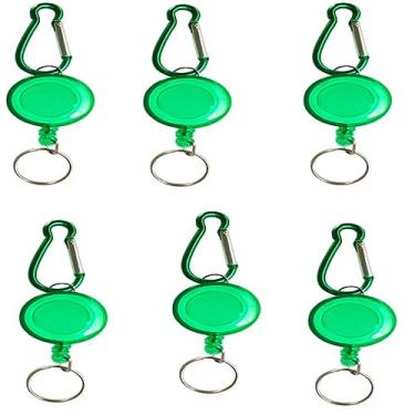 Imagem de Suporte de rolagem de crachá retrátil de 6 peças gancho e laço corda de fio de aço chaveiro retrátil mini ferramenta pequena retrátil ao ar livre (Verde)