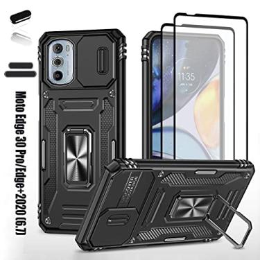 Imagem de LMDAMZ Capa resistente para Motorola Moto Edge 30 Pro/Edge+ (2020), amortecedor de borracha híbrida de camada dupla de nível militar com protetor de câmera deslizante, suporte giratório de 360 graus