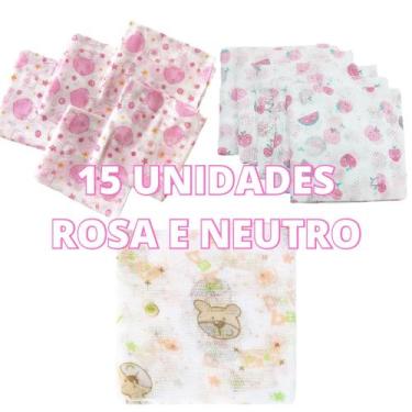 Imagem de Fralda de Pano para Bebe Kit com 15 Unidades 60x60cm 100% algodão Mina