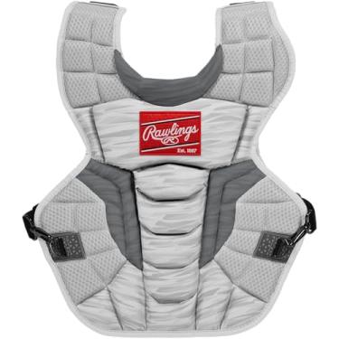 Imagem de Rawlings Protetor de peito Velo 2.0 Intermediário NOCSAE Baseball Apanhador de Beisebol, Branco e Prata - 15,5