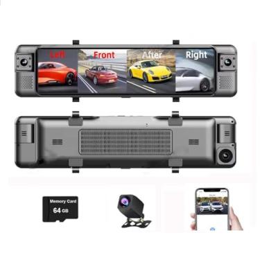 Imagem de Câmera veicular de 4 canais, espelho retrovisor WiFi 4K de 12 polegadas, câmera frontal interna e traseira, DVR de carro com visão panorâmica de 360 graus, com gravador de vídeo de monitor de