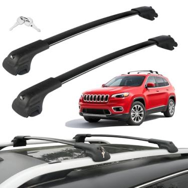 Imagem de Barras transversais de teto compatíveis com Jeep Cherokee 2014-2023 barras transversais de alumínio resistentes Trilhos de teto cesta de carga bolsa de transporte de canoa caiaque bicicleta