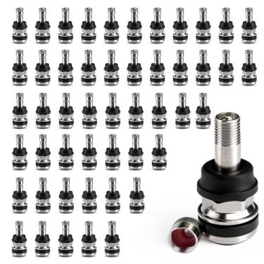 Imagem de caqeg Haste de válvula de pneu de metal TR416 de 50 peças - Haste de válvula de metal de montagem externa Válvulas de fixação de alta pressão para furos de aro de 1,2 cm e 1,6 cm