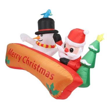 Imagem de MotiveTech Decoração inflável de Natal para exterior, com Papai Noel e boneco de neve para a porta da frente.
